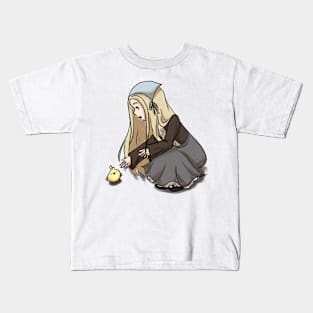 Girl with a cute little chick Kids T-Shirt